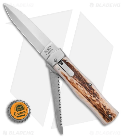 Mikov 241 Predator Lever Lock Automatic Knife W/ Saw Stag Horn (3.75" Polish) 7 Mikov 241 Predator Lever Lock Automatic Knife W/ Saw Stag Horn (3.75" Polish) - Image 5